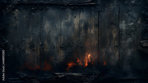 fire burning in the middle of a wooden door Generative AI