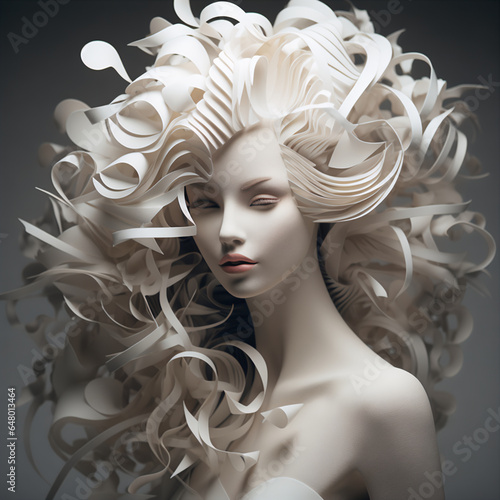 Surreal 3D Paper Art: A Detailed Hair Design with Layered Paper and Elegant Lighting