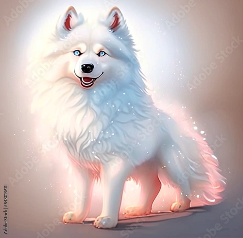Image of a white Siberian dog being lonely.