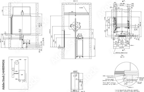 Vector sketch illustrating the technical design of how an elevator works