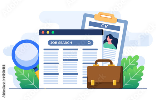 Finding a job online, Career opportunity, Job search, recruitment, Human resources, Job interview, Online job advertisement, Vacancies, Wanted, Hiring concept flat illustration vector template
