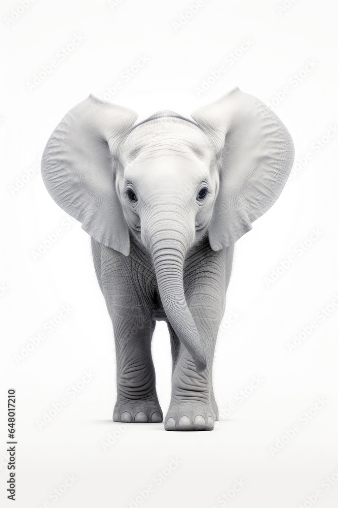 Obraz premium cute baby safari elephant on white background created with Generative AI Technology