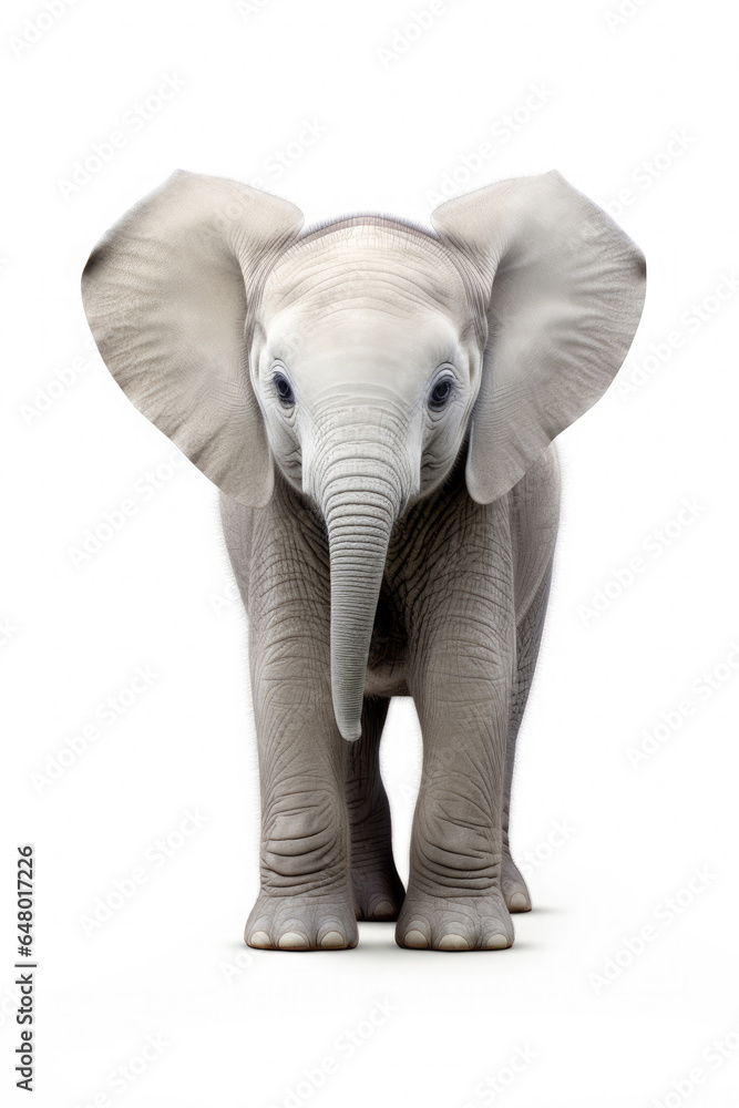 cute baby safari elephant on white background created with Generative AI Technology