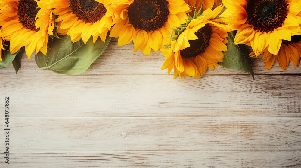 Spring floral background Fresh sunflowers on soft gray vintage wooden background created with Generative AI Technology Spring floral background Fresh sunflowers on soft gray vintage wooden background created with Generative AI Technology
