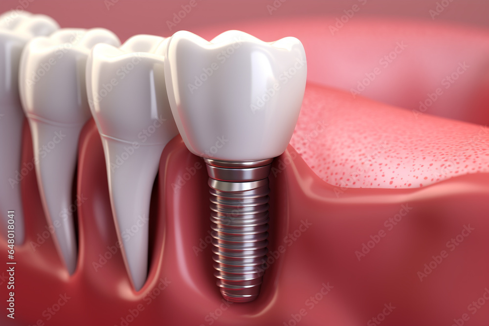 3D generated dental teeth implant.Health concept.Created with Generative AI technology. 3D generated dental teeth implant.Health concept.Created with Generative AI technology.