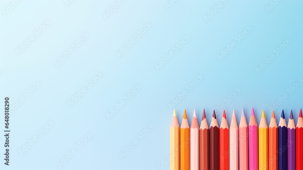 Fototapeta premium A colored pencils on pastel background minimal concept.