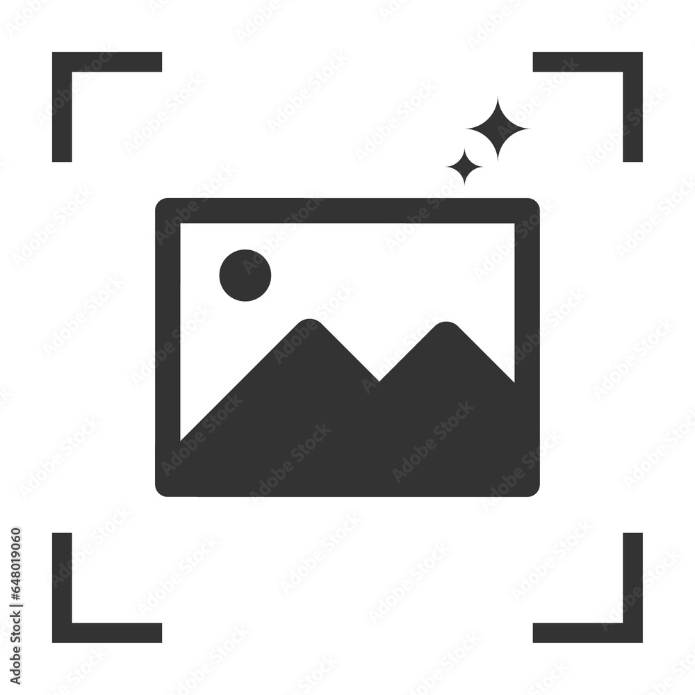 Vector illustration of focus on polishing the image icon in dark color and transparent background(PNG).