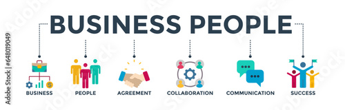 Business people banner web icon vector illustration concept with icon of business, people, agreement, collaboration, communication and success