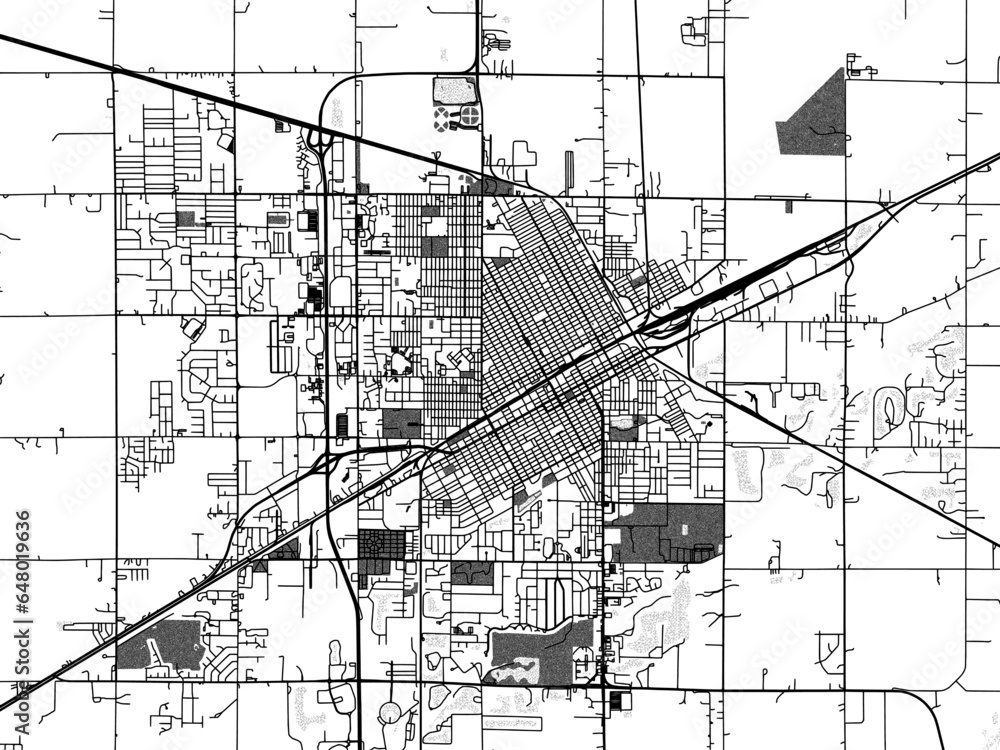 Naklejka premium Greyscale vector city map of Grand Island Nebraska in the United States of America with with water, fields and parks, and roads on a white background.