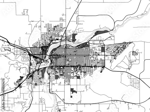 Greyscale vector city map of  Great Falls Montana in the United States of America with with water, fields and parks, and roads on a white background.