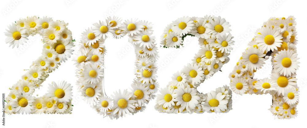 2024, year 2024 flower Happy New Year 2024 celebration on transparent background 2024, year 2024 flower Happy New Year 2024 celebration on transparent background