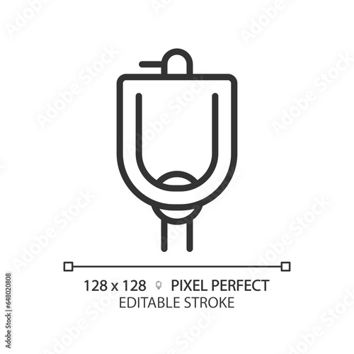 2D pixel perfect editable black urinal bowl icon, isolated vector, thin line illustration representing plumbing.