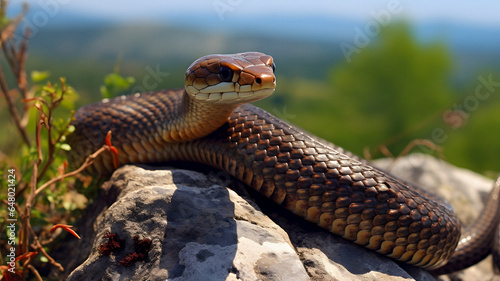 snake that is sitting on a rock Generative AI © Bipul