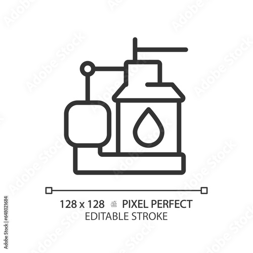 2D pixel perfect editable black sump pump icon, isolated vector, thin line illustration representing plumbing.