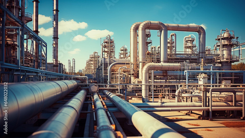 gas pipeline. petrochemical plant. oil refinery and industrial petroleum transfer processing in factory
