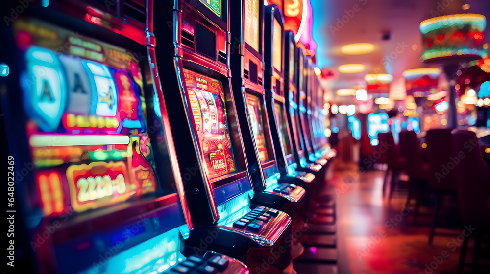 Casino slot machines close up shot