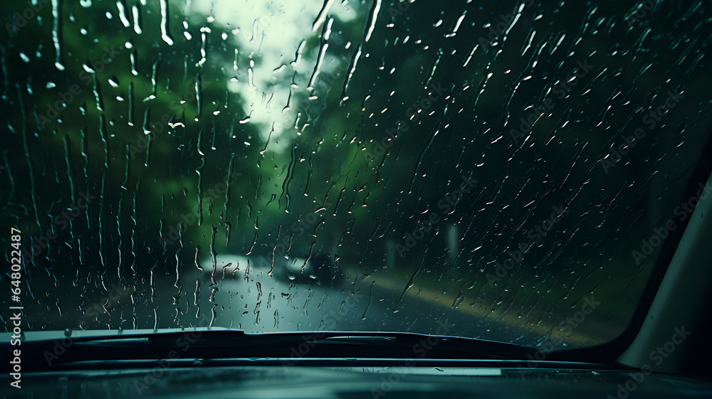 araffe view of a car driving down a rain covered road Generative AI - obrazy, fototapety, plakaty 