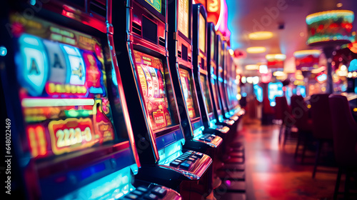 Casino slot machines close up shot