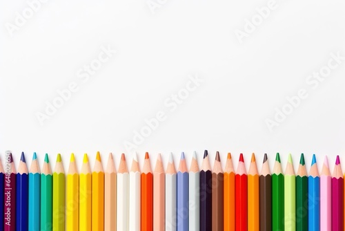 Colored pencils on white background with copy space. School supplies. Back to school concept.
