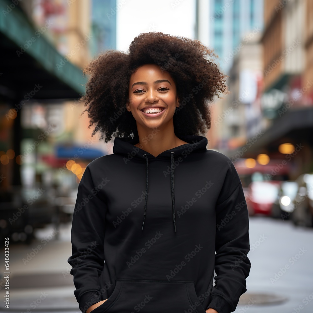 Illustration of a fashion portrait with plain hoodie mockup, AI Generated Illustration of a fashion portrait with plain hoodie mockup, AI Generated
