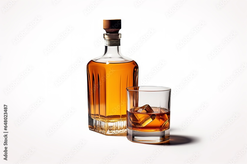 Whiskey bottle and Glass on white Whiskey bottle and Glass on white