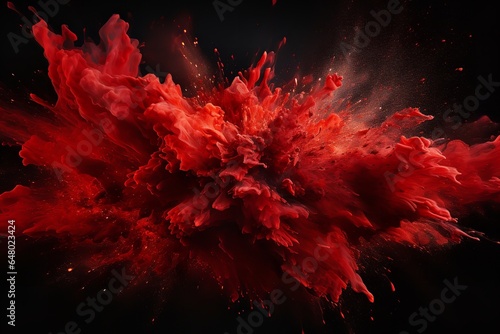 Red Transparent paint explosion on dark 