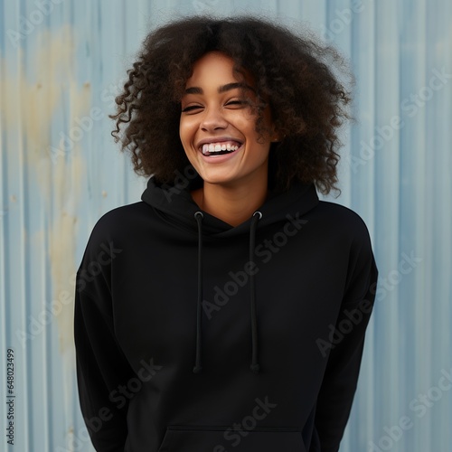 Illustration of a fashion portrait with plain hoodie mockup, AI Generated
