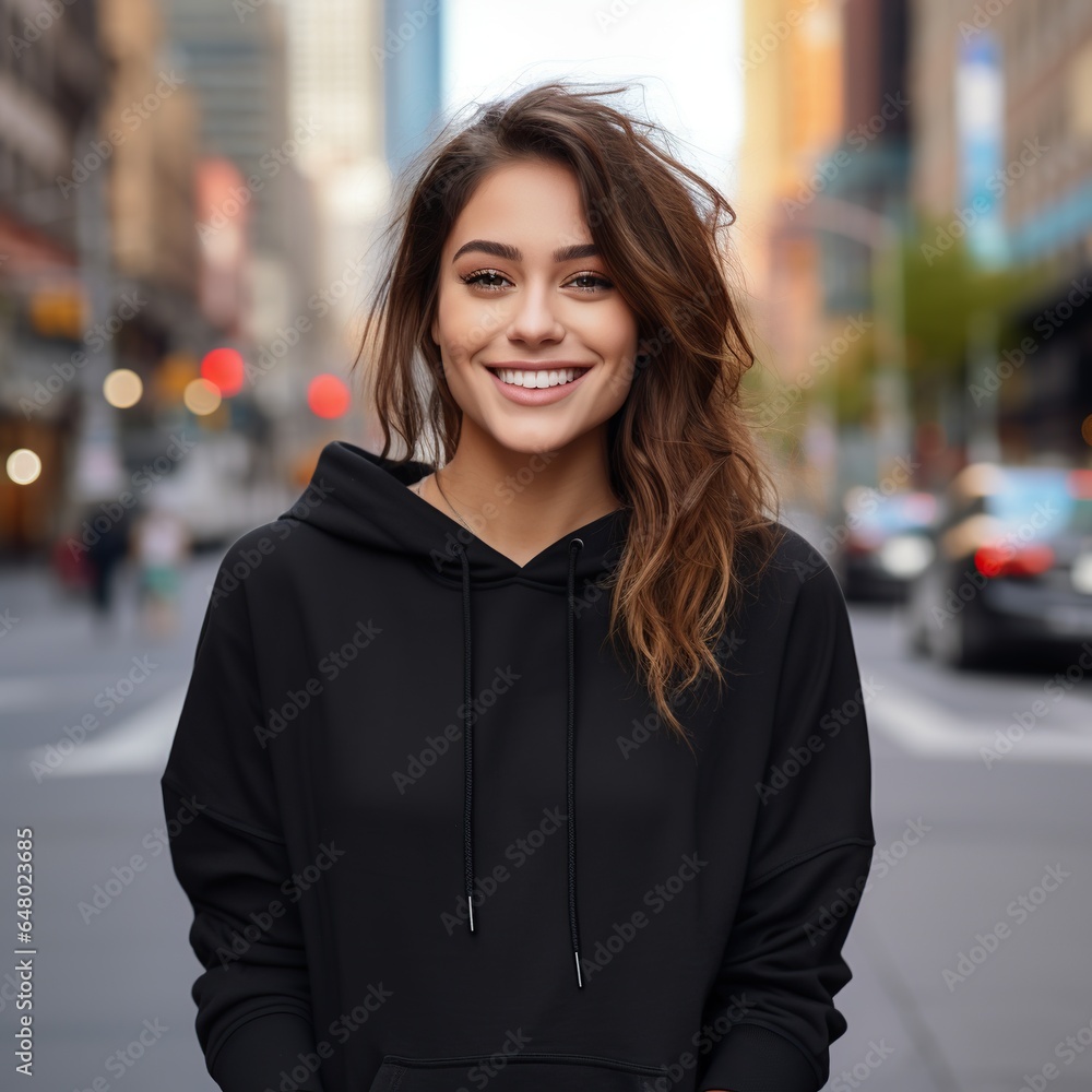 Illustration of a fashion portrait with plain hoodie mockup, AI Generated Illustration of a fashion portrait with plain hoodie mockup, AI Generated