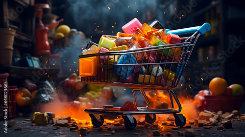 shopping cart full of candy and candy bars Generative AI photo
