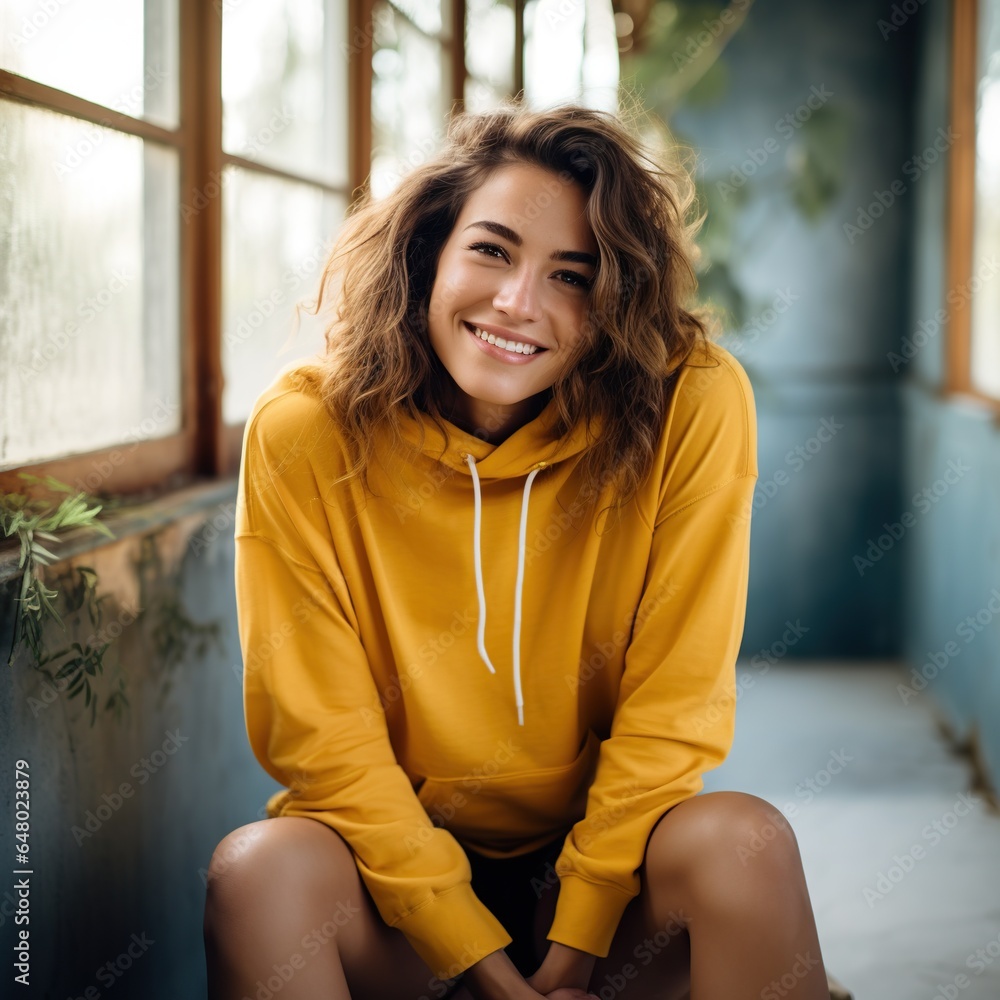 Illustration of a fashion portrait with plain hoodie mockup, AI Generated Illustration of a fashion portrait with plain hoodie mockup, AI Generated