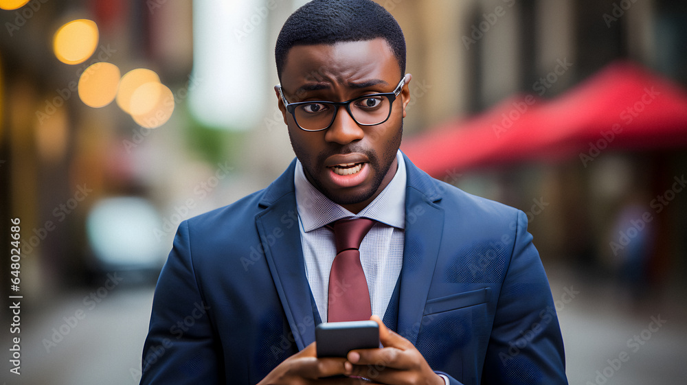 arafed man in a suit and tie looking at his cell phone Generative AI arafed man in a suit and tie looking at his cell phone Generative AI