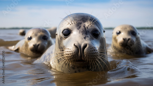 A group of gray seals close up in the wild © Veniamin Kraskov