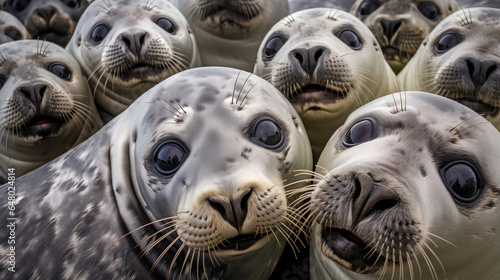 A group of gray seals close up in the wild © Venka