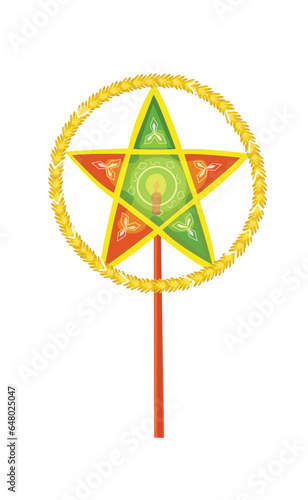 Traditional vietnamese star lantern vector illustration - đèn ông sao. Mid autumn festival concept.. Handmade paper craft. Star lights. 
