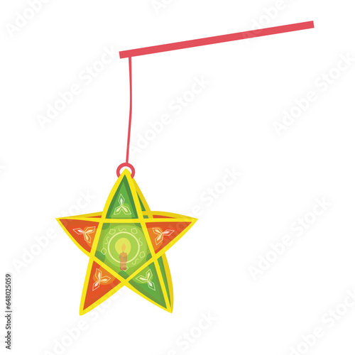 Traditional vietnamese star lantern vector illustration - đèn ông sao. Mid autumn festival concept.. Handmade paper craft. Star lights. 