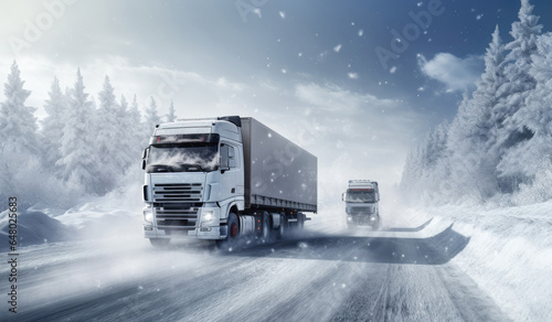Trucks driving on slippery road with snow in winter © Robert Kneschke