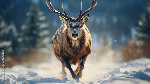 deer that is running in the snow Generative AI