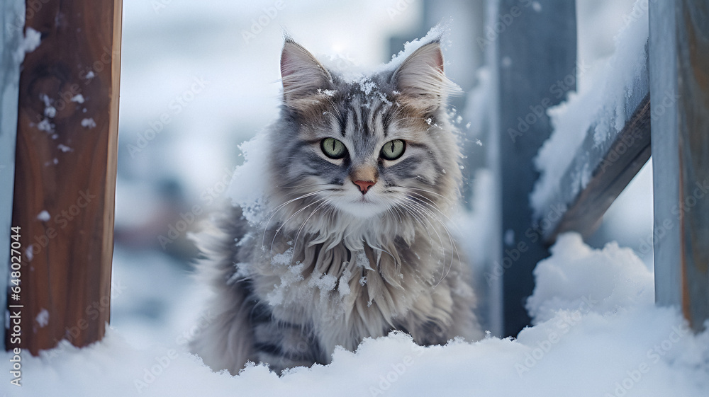 cat that is sitting in the snow Generative AI