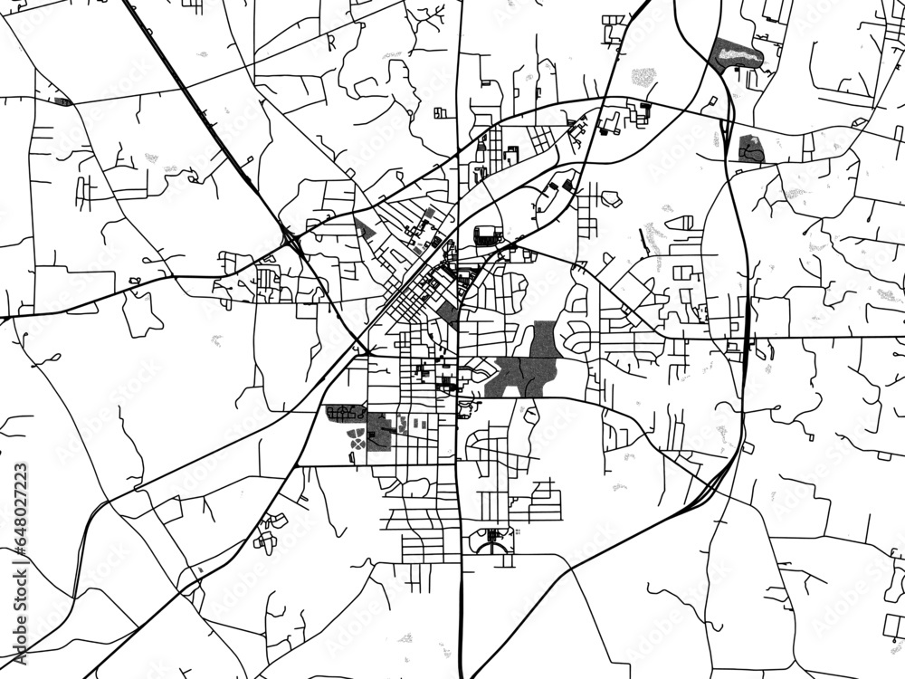 Greyscale vector city map of  kilgore Texas in the United States of America with with water, fields and parks, and roads on a white background.