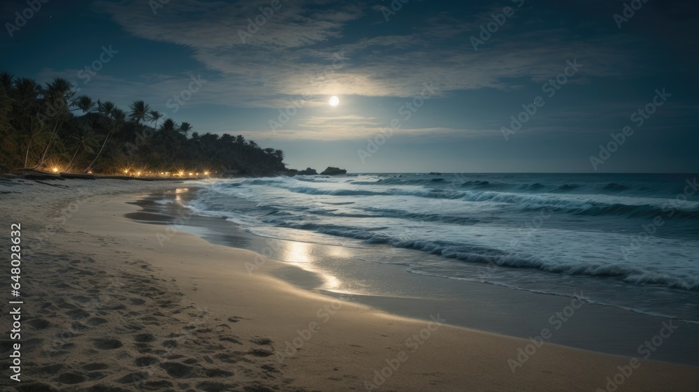 Moonlit Coastal Serenity: A Serene Retreat, Generative AI
