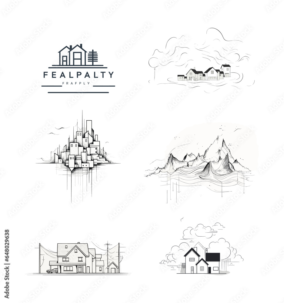 Vector set of abstract logo design templates in simple linear style - cozy home emblems, houses and plants stay at home