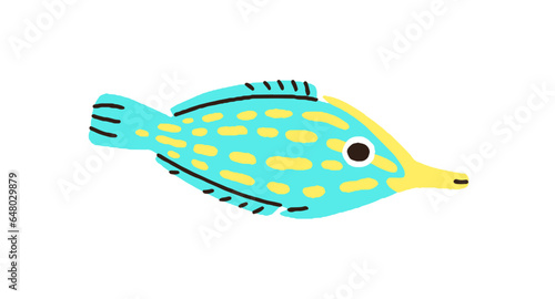 Cute funny fancy fish. Little small fictional species. Aquarium water and tro...