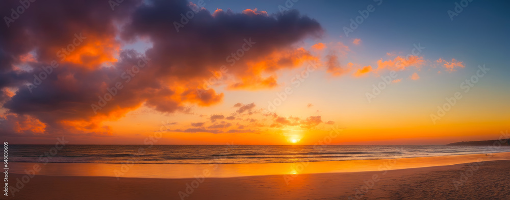 Serenity at Sea, Inspiring Sunset Beachscape, AI Generated