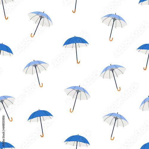 Open straight umbrellas, seamless pattern. Endless background, repeating prin...