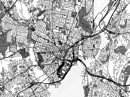 Cuadro en lienzo Greyscale vector city map of  New Haven Connecticut in the United States of America with with water, fields and parks, and roads on a white background