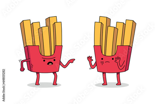 Cute fries cartoon character arguing