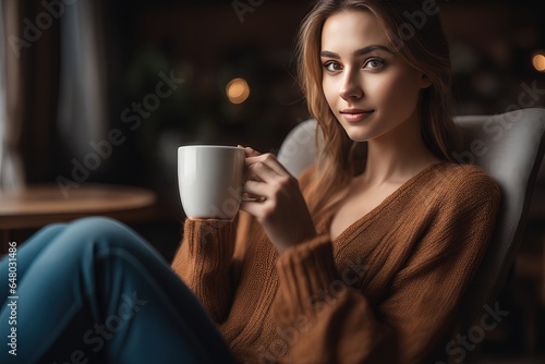 woman drinking coffee at home
