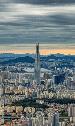 Obraz na płótnie city skyline at sunset, Seoul,South Korea. w salonie