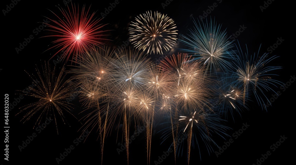 Fireworks on black background, AI generated Image Fireworks on black background, AI generated Image