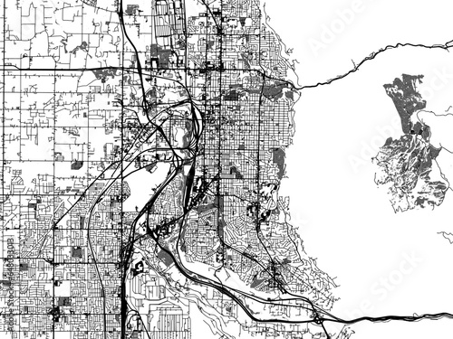 Greyscale vector city map of  Ogden Utah in the United States of America with with water, fields and parks, and roads on a white background.
